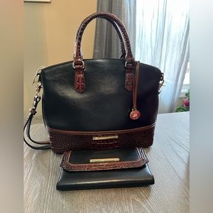 Brahmin Black Tuscan Leather Duxbury Satchel & Checkbook Wallet - Discontinued